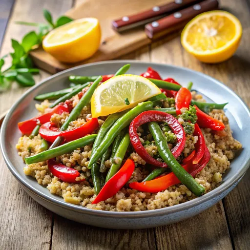 Tumis Kacang Hijau dan Paprika dengan Quinoa